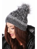 Braided winter hat with a pompom, dark gray C47 - Online store - Boutique